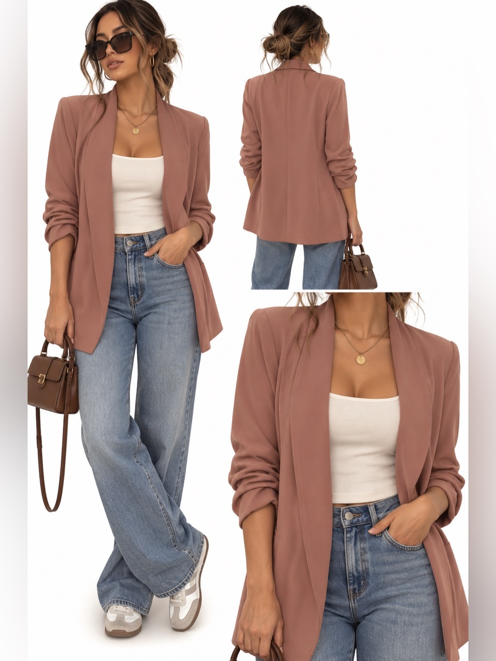 ARITZIA BABATON Women's Dusty Rose Open-Front Blazer Jacket